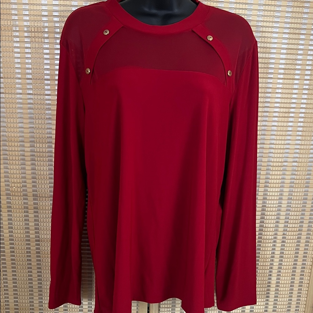 Chic Red Women's Blouse with Button Accents